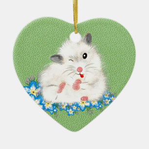Witte Syrische hamster-accessoires, groene polka Keramisch Ornament