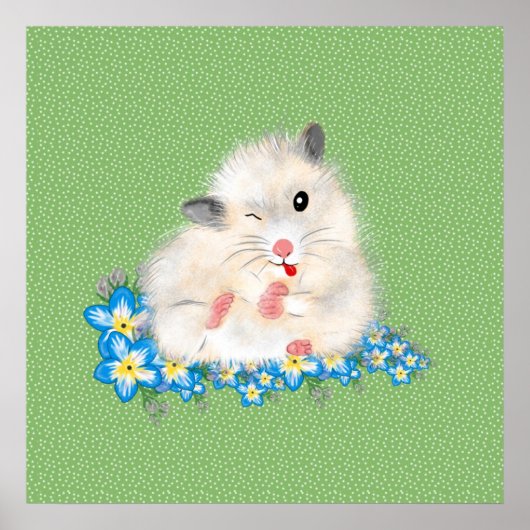 Witte Syrische hamster-accessoires, groene polka Poster (Voorkant)