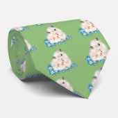 Witte Syrische hamster accessoires, groene polka Stropdas (Opgerold)