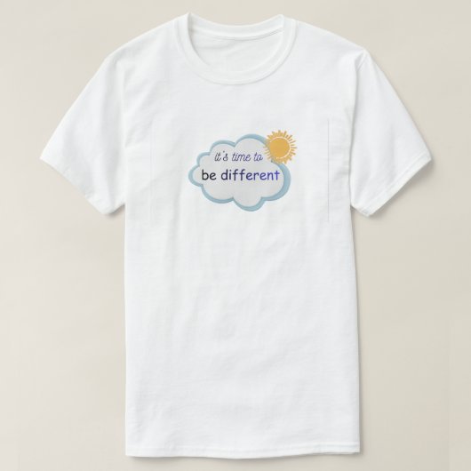 Witte T-shirt met daarop vermelde tekst. (Design voorkant)