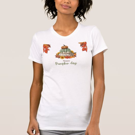 Witte T-shirt met pompoen (Voorkant)