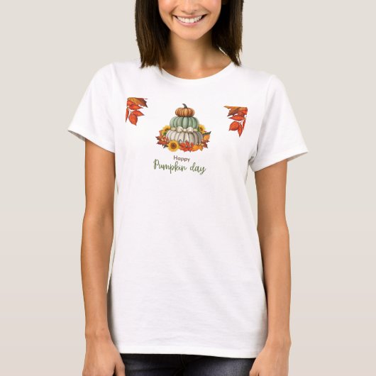 Witte T-shirt met pompoen (Voorkant)