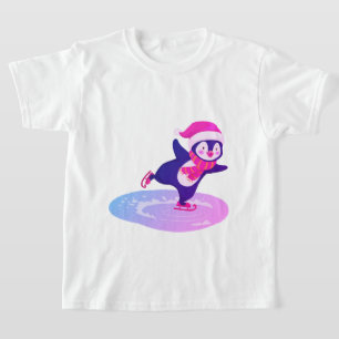 Witte t-shirt van het meisje met pinguïn schaatsen