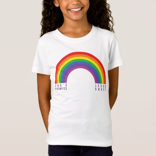 Witte T-shirt voor meisjes Rainbow Jesus Saves (Voorkant)
