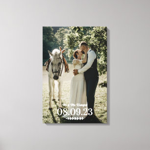 Witte tak Mr & Mrs huwelijksdatum foto Canvas Afdruk