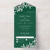 Witte takken & bessen Kerstmis Bruiloft Groen All In One Uitnodiging (Binnen)