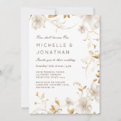 Witte Tan Floral Modern Christelijk Bijbelhuwelijk Kaart (Voorkant)