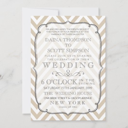 Witte Tan Neutral Chevron Stripes Wedding Kaart (Voorkant)