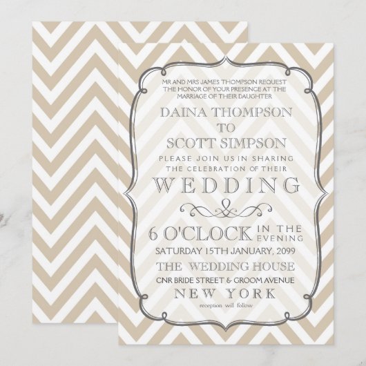  Witte Tan Neutral Chevron Stripes Wedding Kaart (Voorkant / Achterkant)