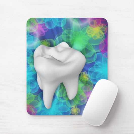 Witte Tand Bloem Ontwerp Tandarts Mousepad Muismat (Met muis)