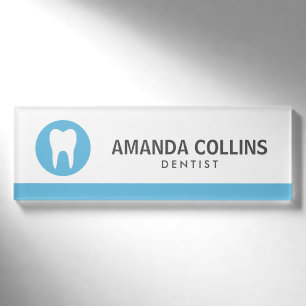 Witte tand logo blauw tandarts of tandheelkundige  naambadge