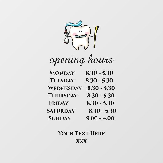witte tand tandarts openingstijden vensterbank raamsticker (Vel)