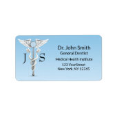 Witte tandheelkundige caduceus spiegel tandenborst etiket (Voorkant)