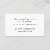Witte tandplak paarse minimalistische tandheelkund visitekaartje (Achterkant)