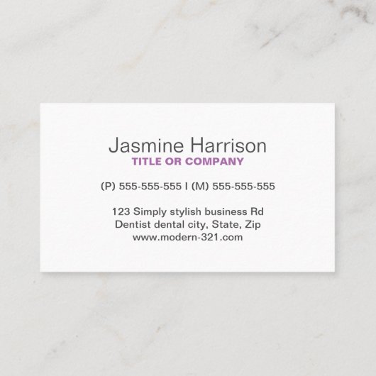 Witte tandplak paarse minimalistische tandheelkund visitekaartje (Achterkant)