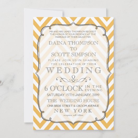 Witte Tangerine Chevron Stripes Trouwen Kaart (Voorkant)