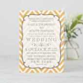 Witte Tangerine Chevron Stripes Trouwen Kaart (Staand voorkant)