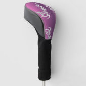 Witte tattoo print op paarse verloop golfheadcover (Schuin)