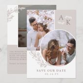 Witte Taupe Groene Overlappende Foto's Save The Date (Voorkant / Achterkant)