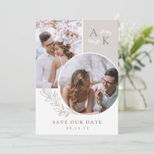 Witte Taupe Groene Overlappende Foto's Save The Date