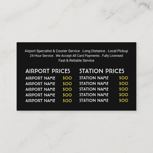 Witte Taxi Cab Logo, prijslijst Visitekaartje (Achterkant)