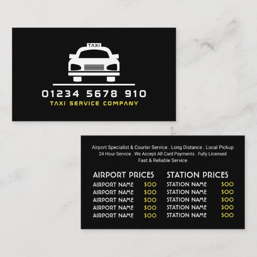 Witte Taxi Cab Logo, prijslijst Visitekaartje (Voorkant / Achterkant)