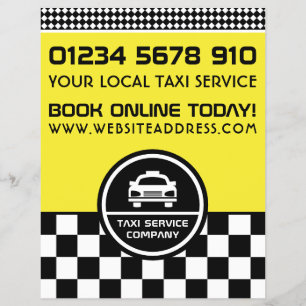 Witte taxi-omcirkelde logo met prijslijst flyer