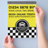 Witte taxi rond logo met prijslijst flyer (Hand)