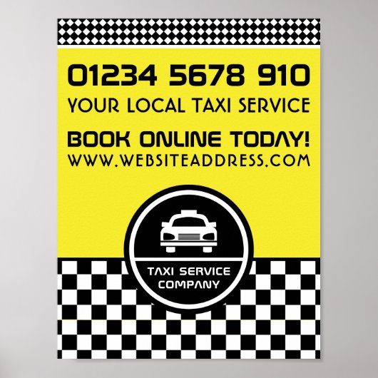 Witte Taxicabine omcirkelde Logo Adverteren Poster (Voorkant)