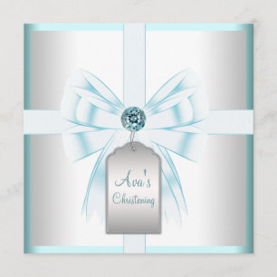 Witte Teal Blauwe Baby Doop Christening Kaart