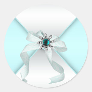 Witte Teal Blauwe Envelope Zegel Feest Favor Label