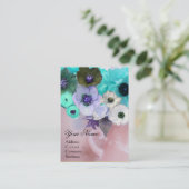 WITTE TEAL BLAUWE ROZEN EN ANEMONEBLOEMEN MONOGRAM VISITEKAARTJE (Staand voorkant)