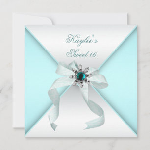 Witte Teal Blauwe Sweet 16 Feest Kaart