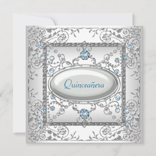 Witte Teal Quinceanera Kaart (Voorkant)