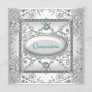 Witte Teal Quinceanera Kaart