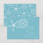 Witte & Teal Stervis Elegant Trouw RSVP Antwoord (Voorkant / Achterkant)