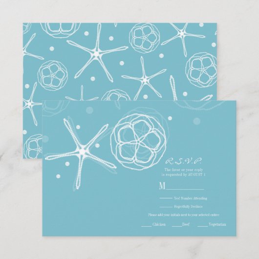 Witte & Teal Stervis Elegant Trouw RSVP Antwoord (Voorkant / Achterkant)