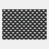 Witte Teapots op zwart Inpakpapier Vel (Voorkant 3)