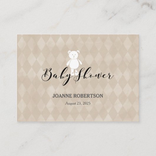 Witte Teddy Bear Luier Raffle Baby shower spel Informatiekaartje (Achterkant)