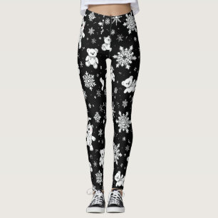Witte teddybeer en sneeuwvlok patroon leggings