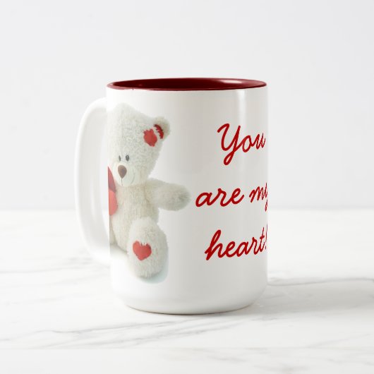 Witte teddybeer met een hart tweekleurige koffiemok (Voorkant links)