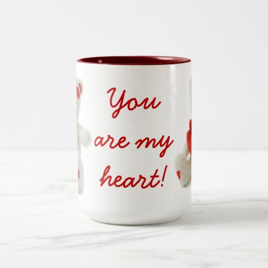 Witte teddybeer met een hart tweekleurige koffiemok (Center)