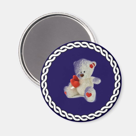 Witte teddybeer, witte cirkel lijst, magneet (Voorkant / Achterkant)
