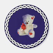 Witte teddybeer, witte cirkel lijst, magneet (Voorkant)