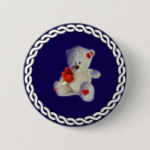 Witte teddybeer, witte cirkel lijst, ronde button 5,7 cm (Voorkant)