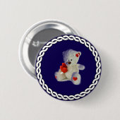 Witte teddybeer, witte cirkel lijst, ronde button 5,7 cm (Voorkant /achterkant)