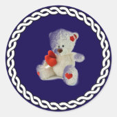 Witte teddybeer, witte cirkel lijst, ronde sticker (Voorkant)