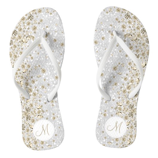 Witte Teenslippers met glitter en Gold Diamond (Voetbed)