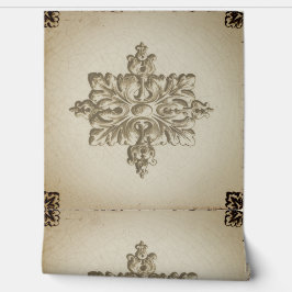 Witte tegel met groene transferdecoratie behang