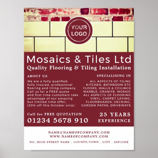 Witte Tegels, Floor, Tegel Installer Adverteren Poster (Voorkant)